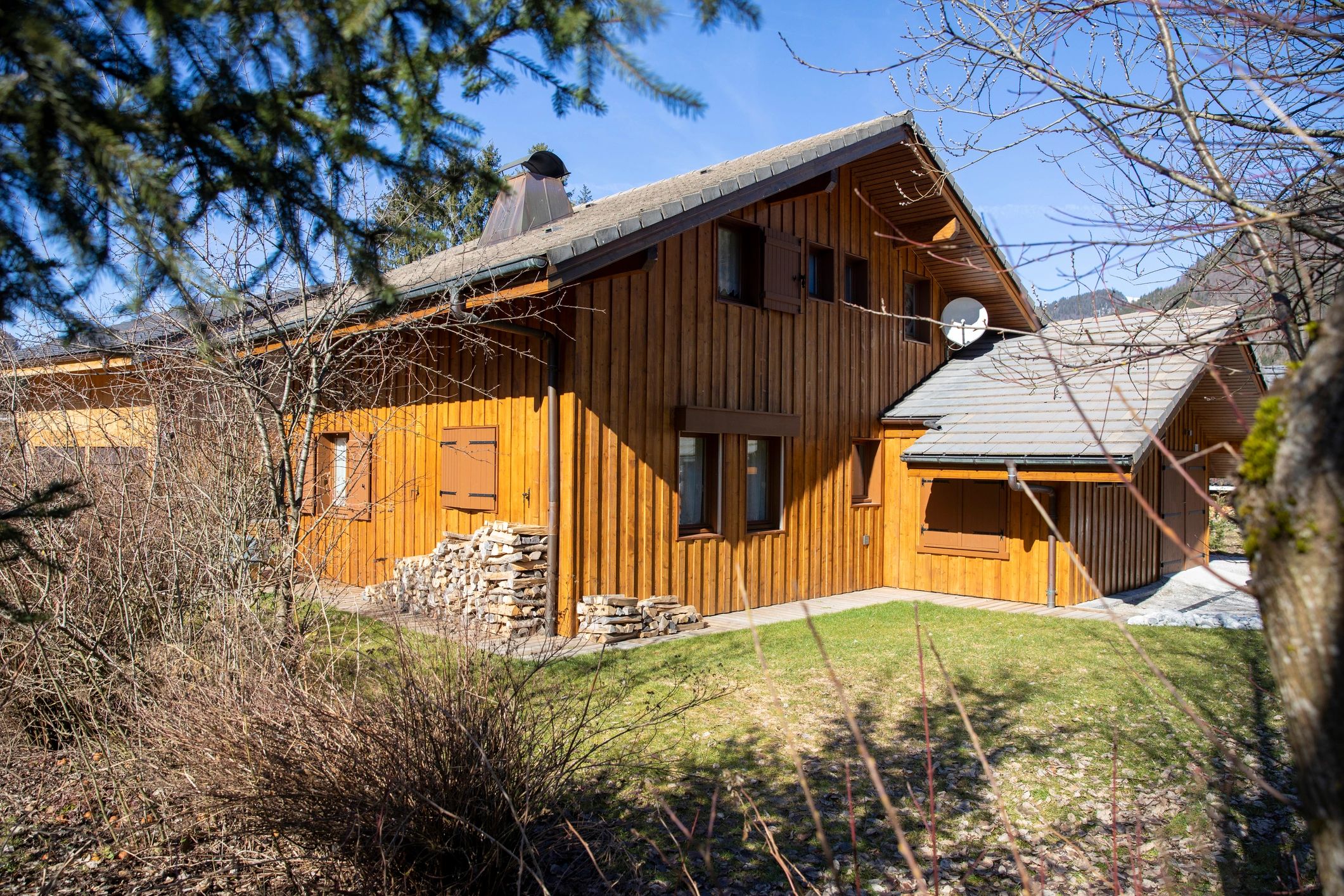 Ski lodge exterior in winter