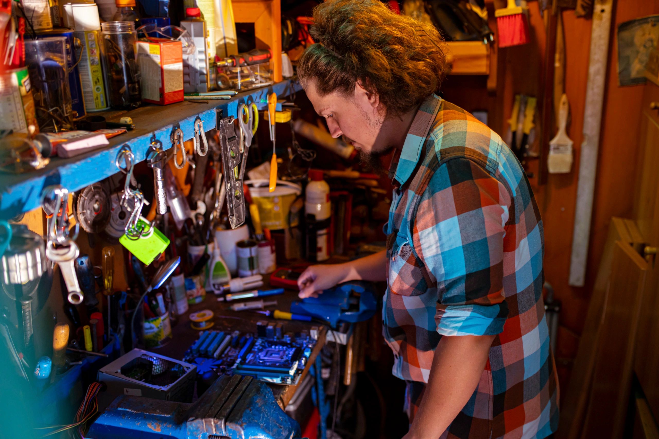 Repair technician working in a workshop