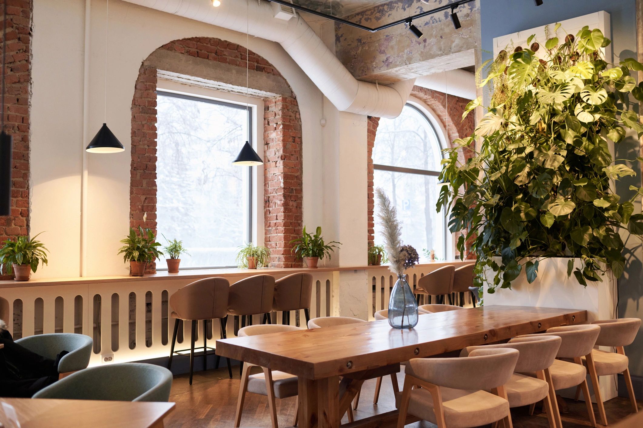 Cozy restaurant interior with tables